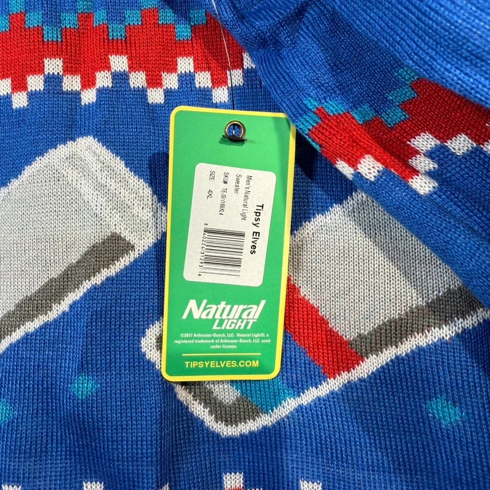 Tipsy Elves‎ Natural Light Ugly Christmas Sweater Mens 4XL Blue Beer NIP